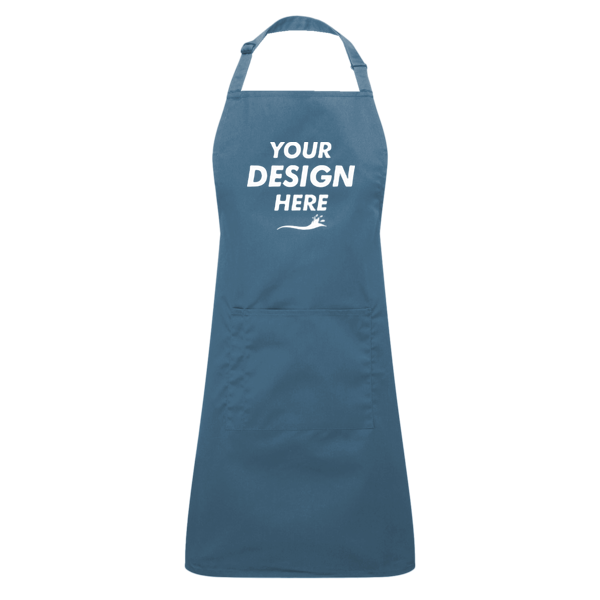 Artisan Collection by Reprime Recycled Pocket Bib Apron, Denim Blue, Front view, Mockup