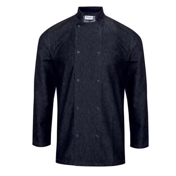 Artisan Collection by Reprime Unisex Denim Chef's Jacket, Black Denim, Front view