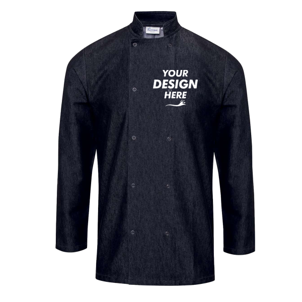 Artisan Collection by Reprime Unisex Denim Chef's Jacket, Black Denim, Front view, Mockup