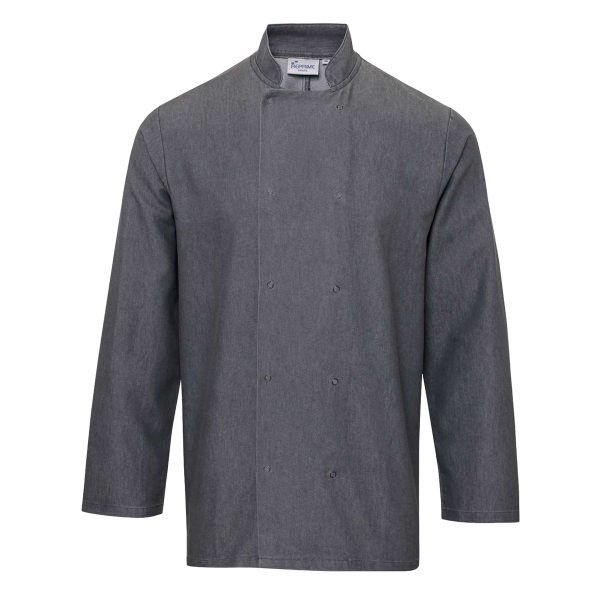 Artisan Collection by Reprime Unisex Denim Chef's Jacket, Grey Denim, Front view