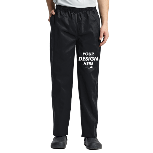 Artisan Collection by Reprime Unisex Essential Chef Pants, Black, Front view, Mockup