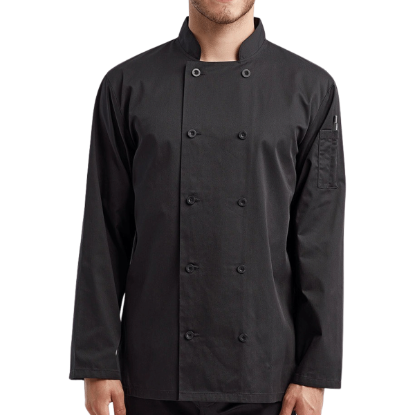 Artisan Collection by Reprime Unisex Recycled Chef Coat, Black, Front view