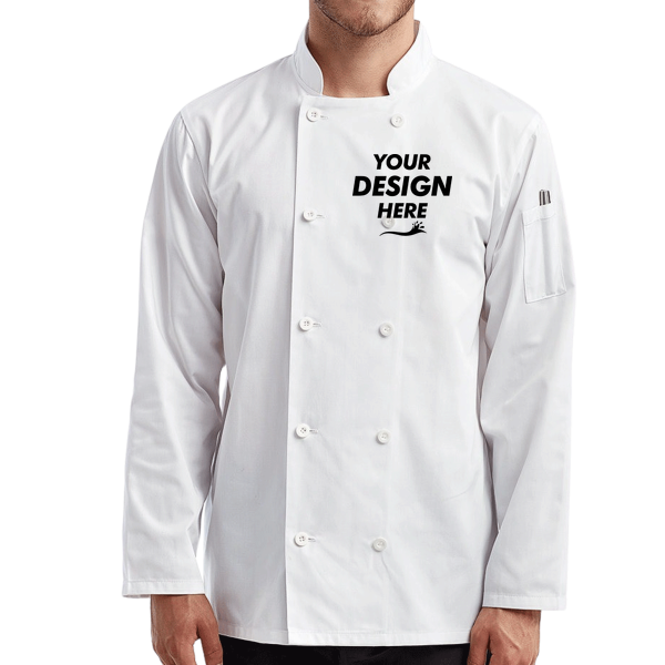 Artisan Collection by Reprime Unisex Recycled Chef Coat, White, Front view, Mockup
