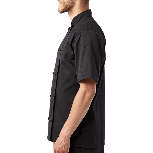 Artisan Collection by Reprime Unisex Short Sleeve Recycled Chef Coat, Black, Left Sleeve view