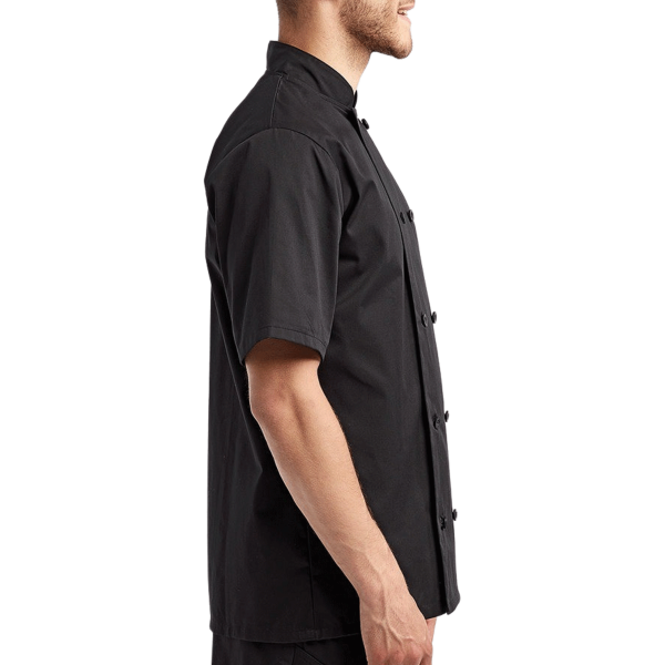 Artisan Collection by Reprime Unisex Short Sleeve Recycled Chef Coat, Black, Right Sleeve view