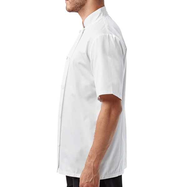 Artisan Collection by Reprime Unisex Short Sleeve Recycled Chef Coat, White, Left Sleeve view