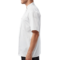Artisan Collection by Reprime Unisex Short Sleeve Recycled Chef Coat, White, Left Sleeve view
