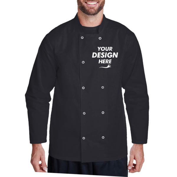 Artisan Collection by Reprime Unisex Ten Studded Front Chef Coat, Black, Front view, Mockup