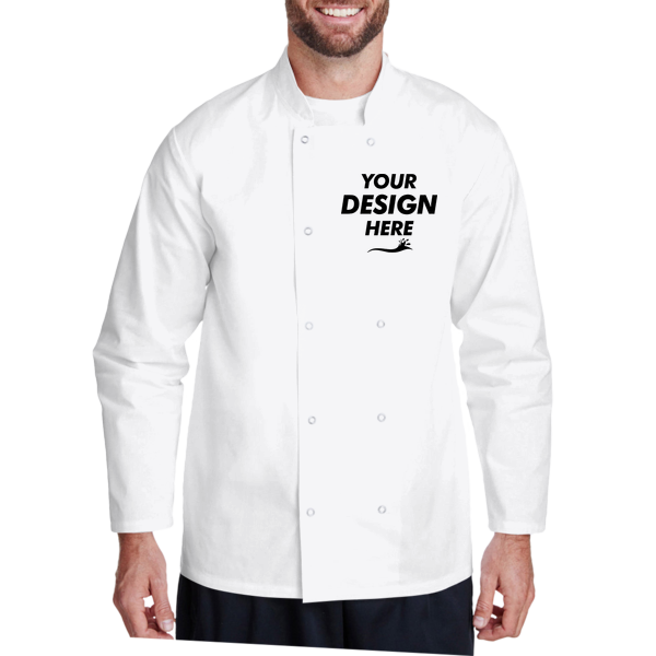 Artisan Collection by Reprime Unisex Ten Studded Front Chef Coat, White, Front view, Mockup