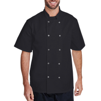 Artisan Collection by Reprime Unisex Ten Studded Front Short Sleeve Chef Coat, Black, Front view