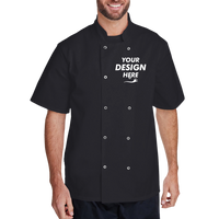Artisan Collection by Reprime Unisex Ten Studded Front Short Sleeve Chef Coat, Black, Front view, Mockup