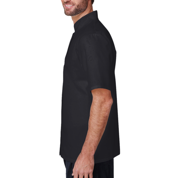 Artisan Collection by Reprime Unisex Ten Studded Front Short Sleeve Chef Coat, Black, Left Sleeve view