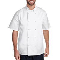 Artisan Collection by Reprime Unisex Ten Studded Front Short Sleeve Chef Coat, White, Front view