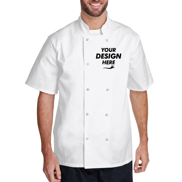 Artisan Collection by Reprime Unisex Ten Studded Front Short Sleeve Chef Coat, White, Front view, Mockup