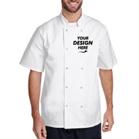 Artisan Collection by Reprime Unisex Ten Studded Front Short Sleeve Chef Coat, White, Front view, Mockup