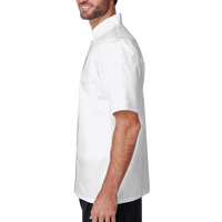 Artisan Collection by Reprime Unisex Ten Studded Front Short Sleeve Chef Coat, White, Left Sleeve view