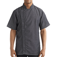 Artisan Collection by Reprime Unisex Zip-Close Short Sleeve Chef's Coat, Black Denim, Front view