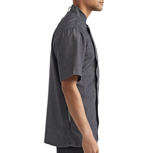 Artisan Collection by Reprime Unisex Zip-Close Short Sleeve Chef's Coat, Black Denim, Right Sleeve view