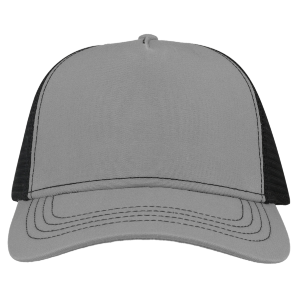 Atlantis Headwear Sustainable Canvas Cap, Grey / Black / Black, Front view