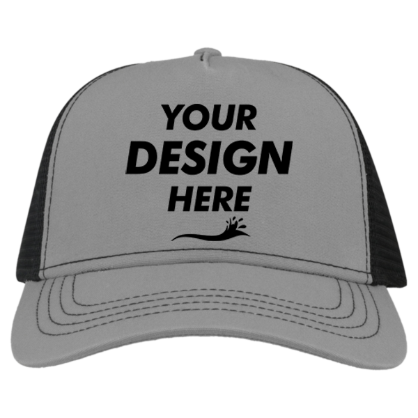 Atlantis Headwear Sustainable Canvas Cap, Grey / Black / Black, Front view, Mockup