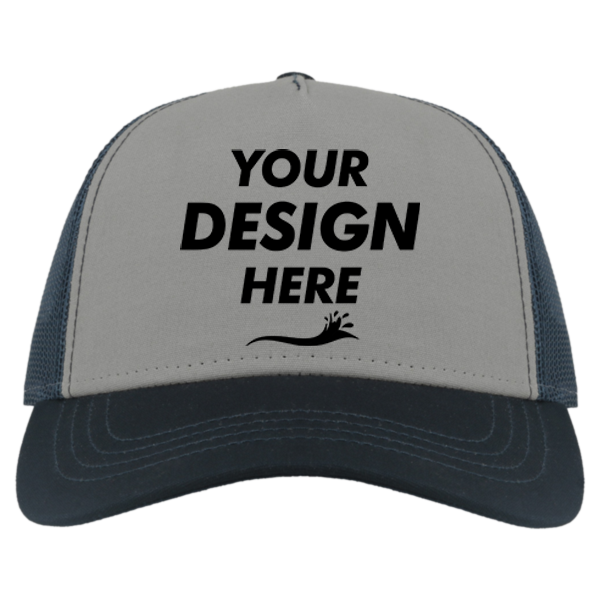 Atlantis Headwear Sustainable Canvas Cap, Grey / Navy / Navy, Front view, Mockup