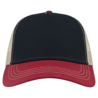 Atlantis Headwear Sustainable Canvas Cap, Navy / Burgundy / Khaki, Front view