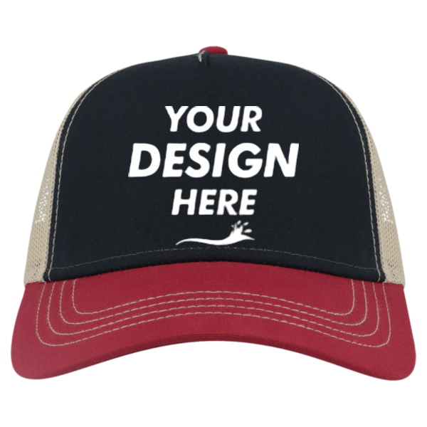 Atlantis Headwear Sustainable Canvas Cap, Navy / Burgundy / Khaki, Front view, Mockup