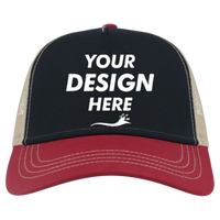 Atlantis Headwear Sustainable Canvas Cap, Navy / Burgundy / Khaki, Front view, Mockup