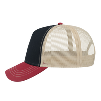 Atlantis Headwear Sustainable Canvas Cap, Navy / Burgundy / Khaki, Left Side view