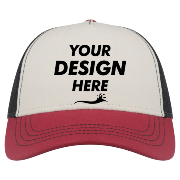 Atlantis Headwear Sustainable Canvas Cap, White / Burgundy / Black, Front view, Mockup
