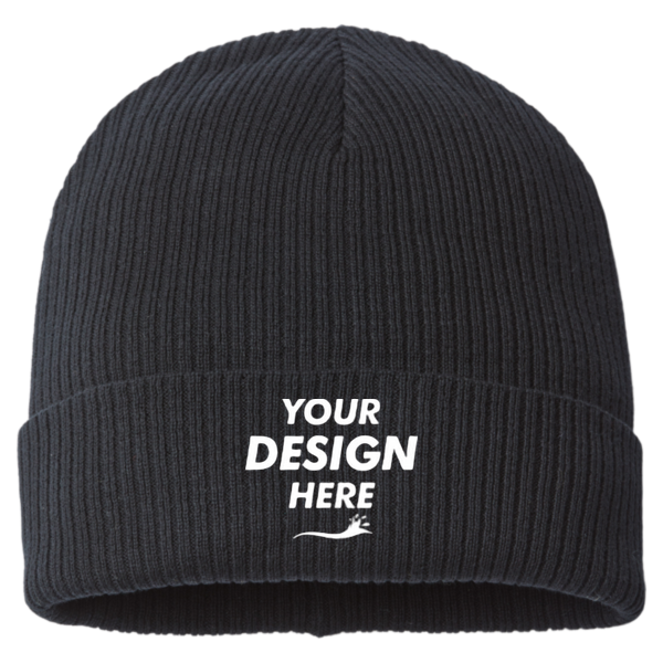 Atlantis Headwear Sustainable Cuffed Beanie, Black, Front view, Mockup