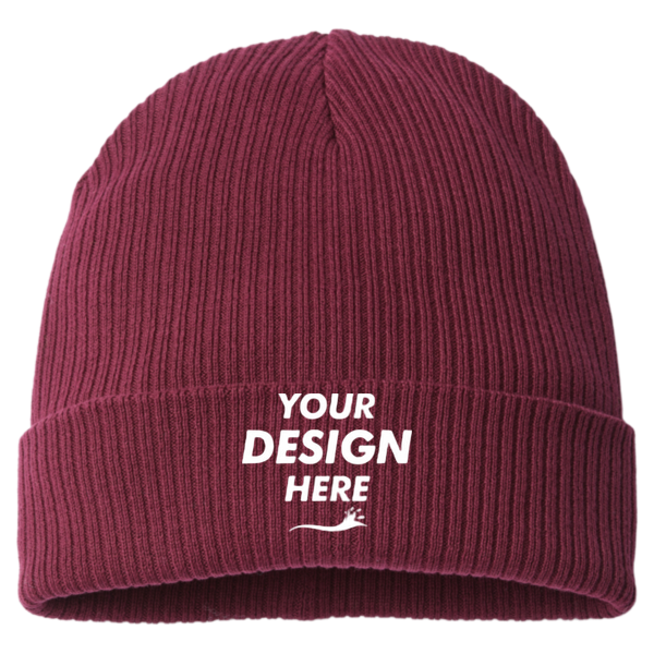 Atlantis Headwear Sustainable Cuffed Beanie, Burgundy, Front view, Mockup