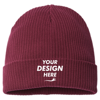 Atlantis Headwear Sustainable Cuffed Beanie, Burgundy, Front view, Mockup