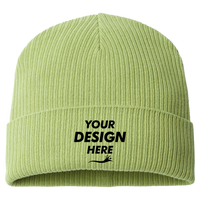 Atlantis Headwear Sustainable Cuffed Beanie, Leaf Green, Front view, Mockup