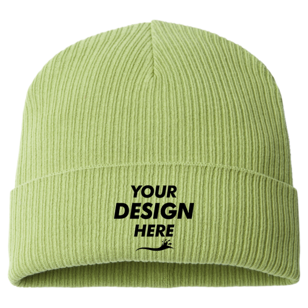 Atlantis Headwear Sustainable Cuffed Beanie, Leaf Green, Front view, Mockup