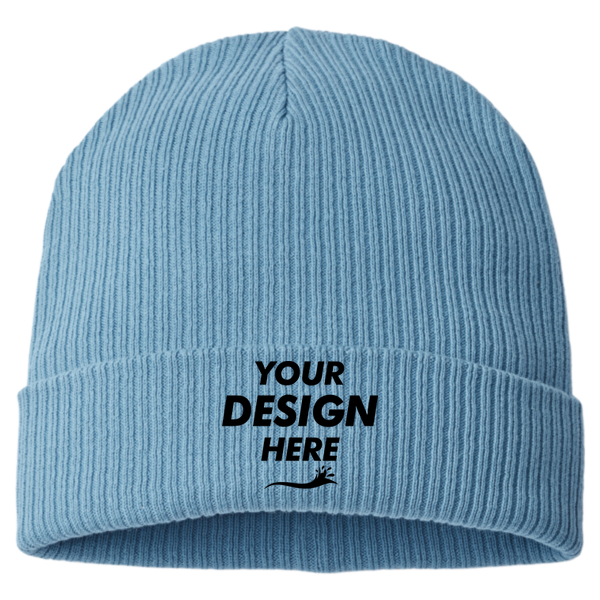 Atlantis Headwear Sustainable Cuffed Beanie, Light Avio Blue, Front view, Mockup