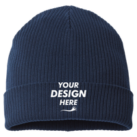 Atlantis Headwear Sustainable Cuffed Beanie, Navy, Front view, Mockup