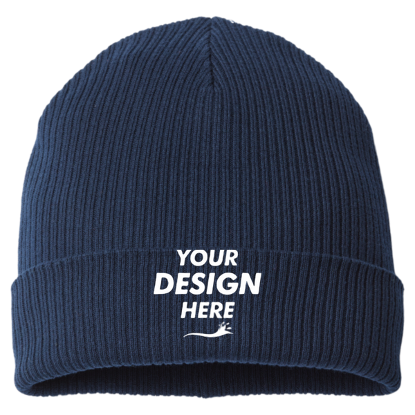 Atlantis Headwear Sustainable Cuffed Beanie, Navy, Front view, Mockup