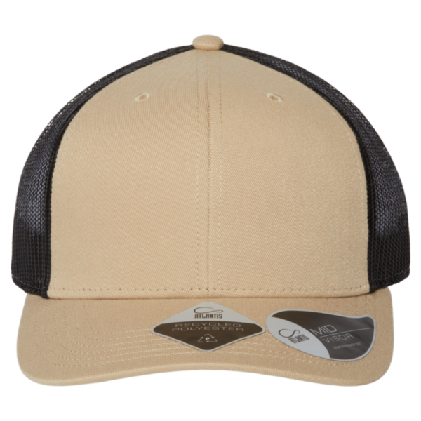 Atlantis Headwear Sustainable Trucker Cap, Khaki / Black, Front view