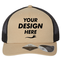Atlantis Headwear Sustainable Trucker Cap, Khaki / Black, Front view, Mockup
