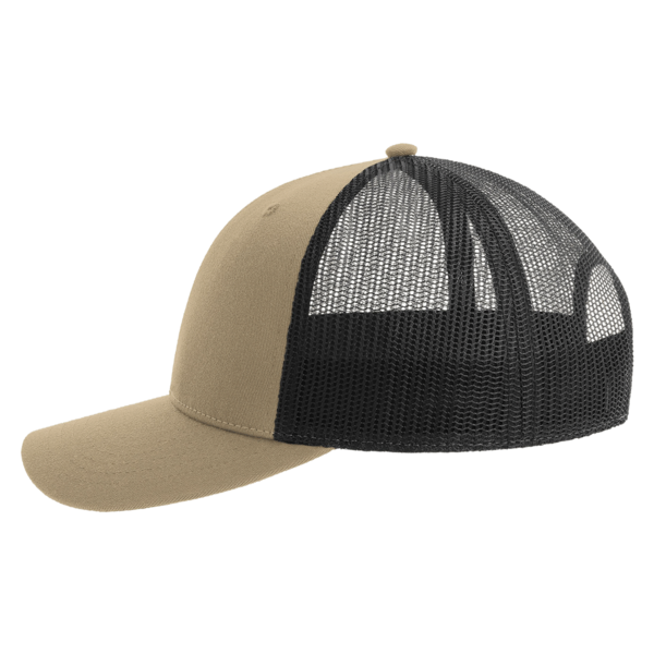 Atlantis Headwear Sustainable Trucker Cap, Khaki / Black, Left Side view
