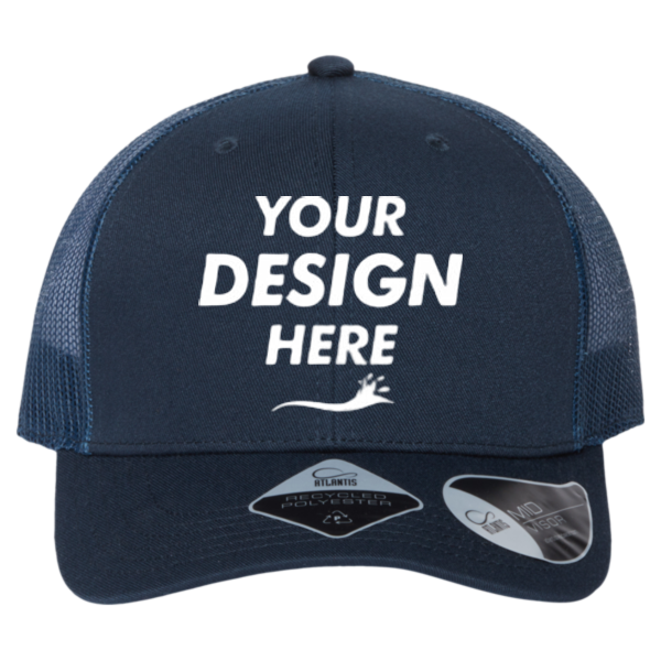 Atlantis Headwear Sustainable Trucker Cap, Navy / Navy, Front view, Mockup