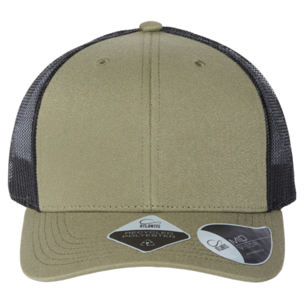 Atlantis Headwear Sustainable Trucker Cap, Olive / Black, Front view