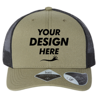 Atlantis Headwear Sustainable Trucker Cap, Olive / Black, Front view, Mockup