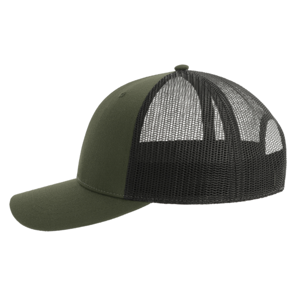 Atlantis Headwear Sustainable Trucker Cap, Olive / Black, Left Side view
