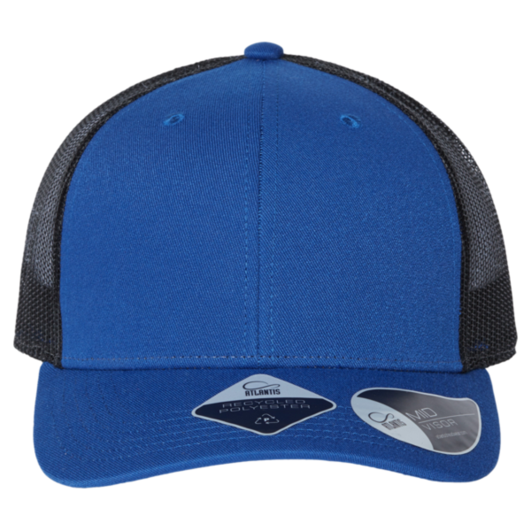 Atlantis Headwear Sustainable Trucker Cap, Royal / Black, Front view