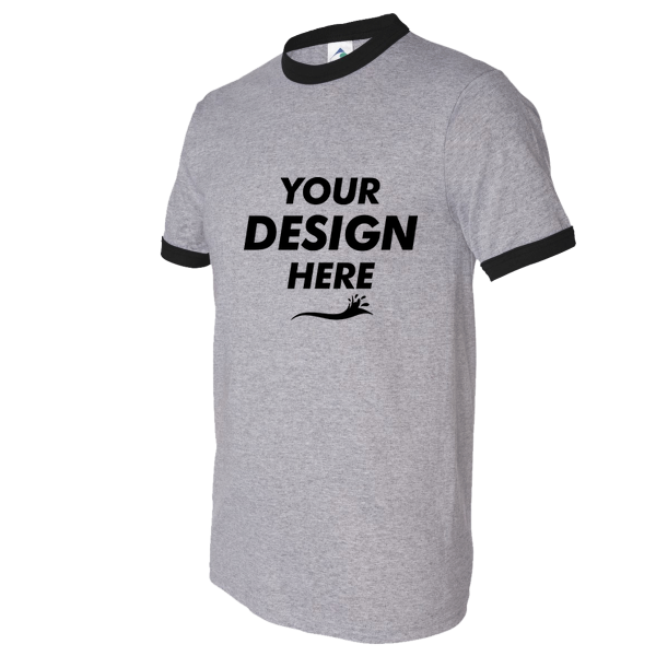 Augusta Sportswear Unisex 50/50 Ringer T-Shirt, Athletic Heather / Black, Front view, Mockup