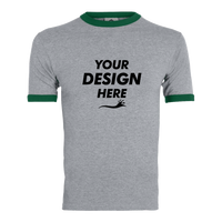 Augusta Sportswear Unisex 50/50 Ringer T-Shirt, Athletic Heather / Dark Green, Front view, Mockup