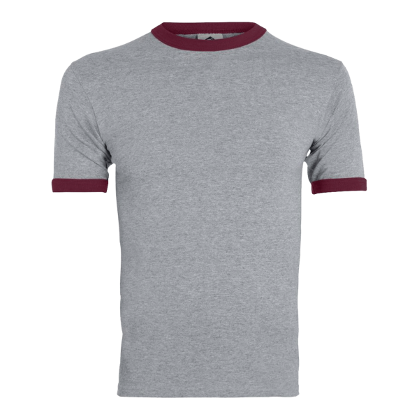 Augusta Sportswear Unisex 50/50 Ringer T-Shirt, Athletic Heather / Maroon, Front view
