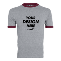 Augusta Sportswear Unisex 50/50 Ringer T-Shirt, Athletic Heather / Maroon, Front view, Mockup